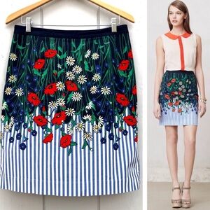 Anthropologie Postmark vertical garden blue floral stripe pencil skirt size 6